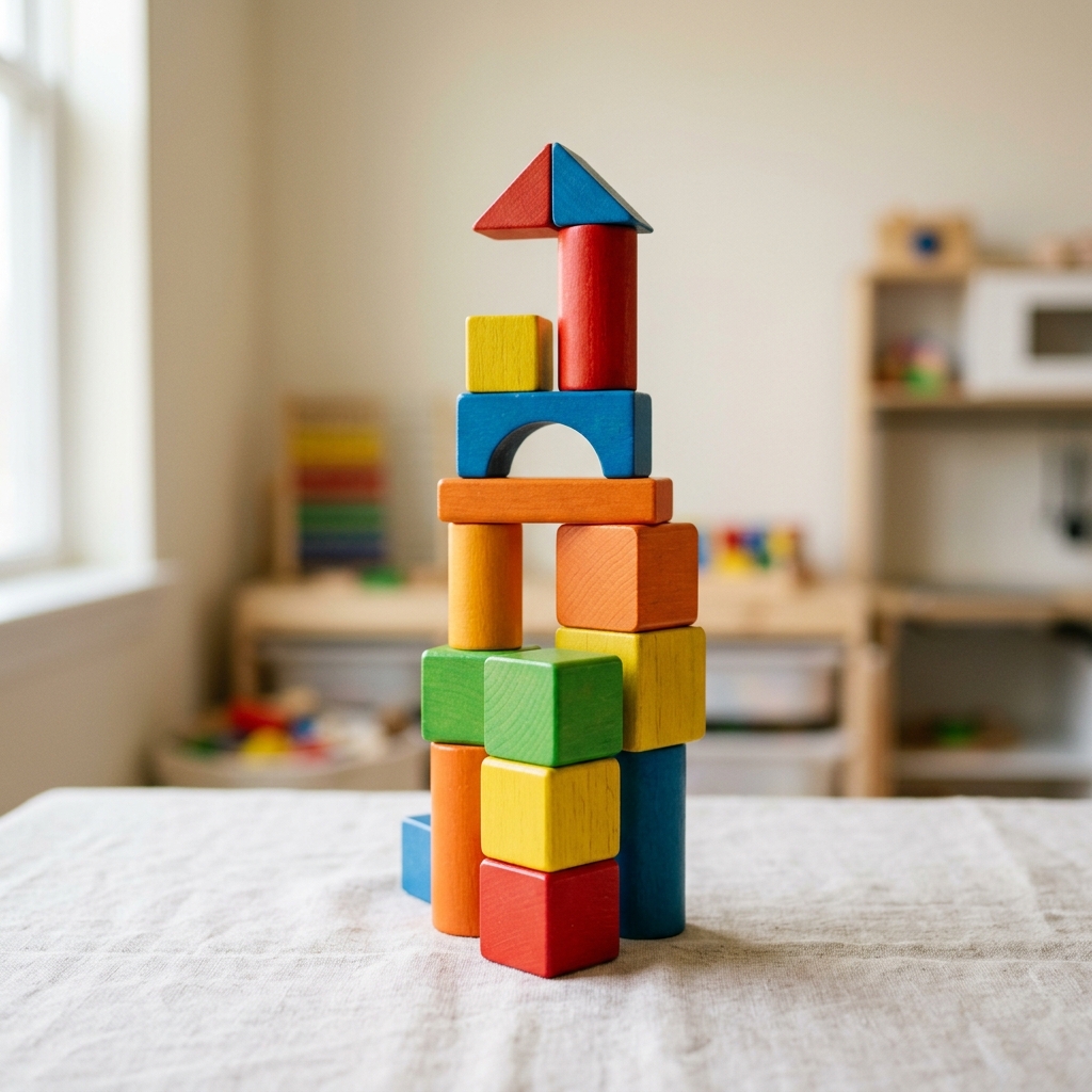 Rainbow wooden building blocks listed for swap, like-new condition
